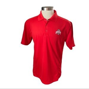 Pro Player Red & Grey White Embroidered Ohio State Logo & Spell Out Polo Shirt M